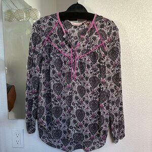 Rebecca Taylor Gray and Pink Floral Blouse